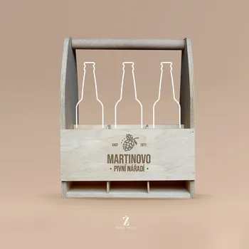 Dárková krabička Dřevěná přenoska na pivo pro dědečka PIVNÍ NÁŘÁDÍ (6 Ks piva) Text: S vlastním textem