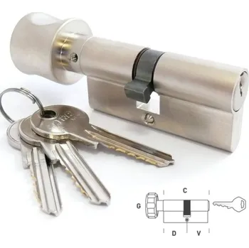 Vložka do dveří MP - Bezpečnostní vložka 70S - s knoflíkem (bez karty) D 65 + V 40 mm, knoflík na delší straně NP - Nikl perla