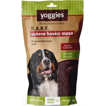 Krmivo pro psa Sušené hovězí maso pro psy Yoggies, (proužky) vakuově balené, 50g