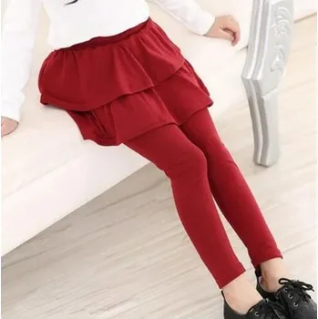 Chlapecké kalhoty Dívčí bavlněné legíny s volánkovou sukýnkou Barva: Červená, Velikost: 150/10-11 let