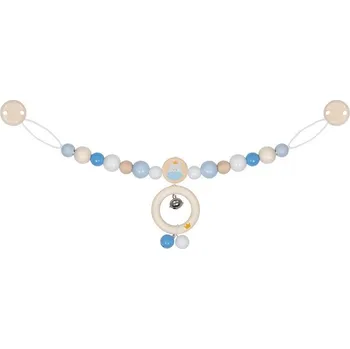 Dřevěná hračka Řetěz do kočárku dřevěný - Hrošík s rolničkou modrý (Goki)