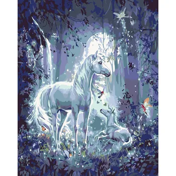 Hračka ZUTY Malování podle čísel - JEDNOROŽEC V NOCI Rozměr: 40x50 cm, Rámování: bez rámu a bez vypnutí plátna
