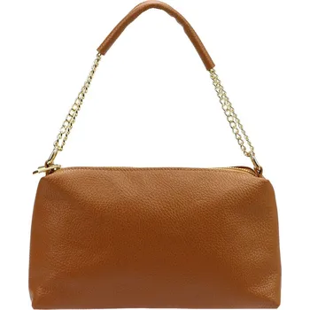 Hnědá kožená dvouzipová kabelka do ruky L31177