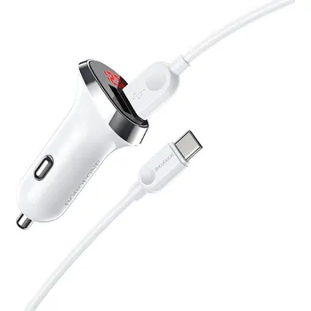 Nabíječka do auta Borofone BZ15 vč. USB-C datového kabelu Dual bílá