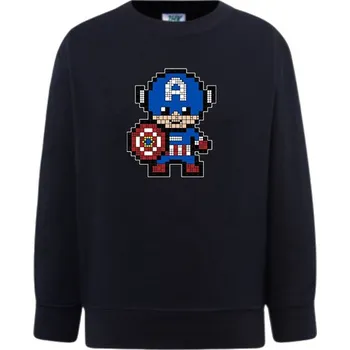 Chlapecká mikina detska_klasicka_levna_mikina_pixel_kapitan_Amerika Barva: Navy - tmavě modrá, Dětská bavlněná trička JHK: XS