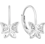 Stříbrné náušnice visací se zirkonem bílý motýl 11226.1