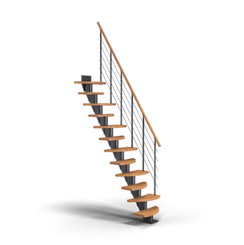 DOLLE BERLIN, Přírodní olejovaný dub Barva: Antracit (RAL 7016), Zábradlí: STYL 6 - Horizontální výplň Ø6 mm, Výška podlaha - podlaha: 222 - 270 cm | 11 nášlapů