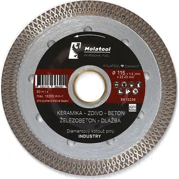Brusný kotouč Diamantový řezný kotouč Molatool 115 × 1,4 × 22,2 mm Industry Profi