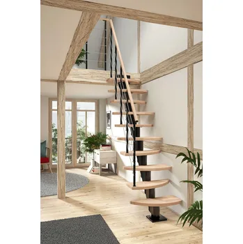 Schodiště DOLLE BERLIN, Bělený olejovaný dub Barva: Černá (RAL 9005), Zábradlí: STYL 6 - Horizontální výplň Ø6 mm, Výška podlaha - podlaha: 203 - 247 cm | 10 nášlapů (pod 203 cm lze instalovat méně nášlapů)