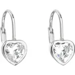 Stříbrné náušnice visací se zirkonem bílé srdce 11185.1