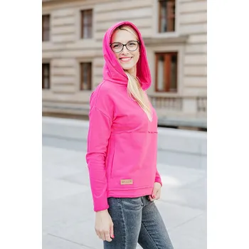 Dámská mikina Dámská tepláková mikina s kapucou BASIC No.2 tmavě růžová - MIKABA2DPIL