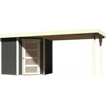 Zahradní stavba dřevěný domek KARIBU SCHWANDORF 3 + přístavek 280 cm (77743) terragrau