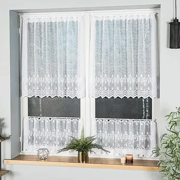 Žakárová vitrážová záclona 31256/001, ornamenty, s bordurou, bílá, výška 60cm (v metráži)