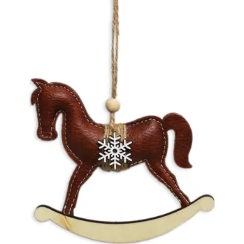 Vánoční dekorace Závěsný houpací koník koženkový - hnědý - 115 mm