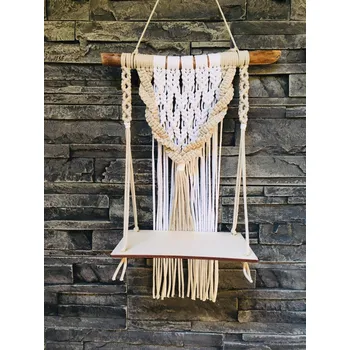 Macramé polička malá 45 cm (Macramé polička s přírodní větví. Ruční výrobek malé české dílny.)