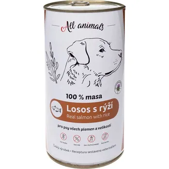 Krmivo pro psa Konzerva ALL ANIMALS losos mletý s rýží pro psy 1200g