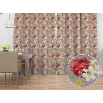 ubrus Dekorační závěs PML-092 Hortenzie a lilie na šedém 145x140 cm