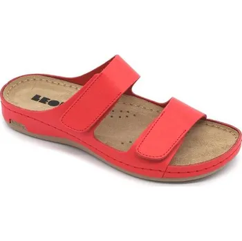 Dámská zdravotní obuv Leon 954 Dámská kožená zdravotní obuv s přezkami na suchý zip - Červená Velikost: 37