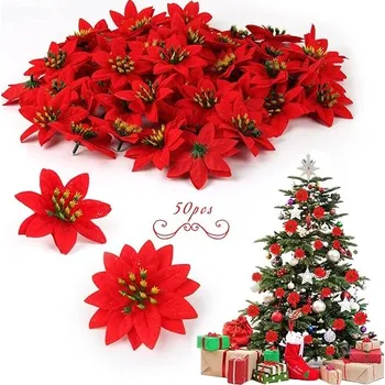 Vánoční dekorace ZoneYan vánoční květiny červené 50 ks