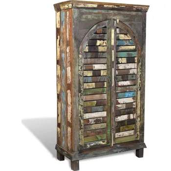 Knihovna Knihovna se 3 policemi a 2 dvířky z barevného recyklovaného dřeva 80 x 40 x 146 cm