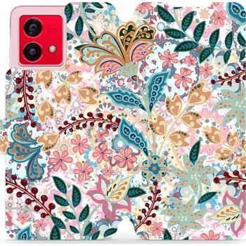 Pouzdro na mobilní telefon Flipové pouzdro Mobiwear - Motorola Moto G84 5G - MX04S Spletité kvítky a listy (Knížkové flip pouzdro, obal, kryt na mobil Motorola Moto G84 5G - MX04S Spletité kvítky a listy, materiál Umělá kůže + TPU - ochrana 360°, stojánek, silikonová vanička,)