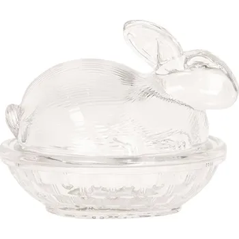 Talíř Skleněná nádoba s víkem králík – 12x8x9 cm