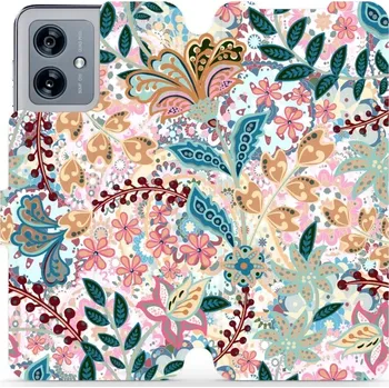 Pouzdro na mobilní telefon Flipové pouzdro Mobiwear - Motorola Moto G54 5G / Moto G54 5G Power Edition - MX04S Spletité kvítky a listy (Knížkové flip pouzdro, obal, kryt na mobil Motorola Moto G54 5G / Moto G54 5G Power Edition - MX04S Spletité kvítky a listy, materiál Umělá kůže +