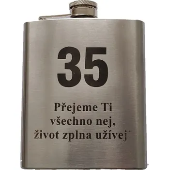 Žertovný předmět Kovová placatka - butylka jubileum výročí 35 let (CZ)