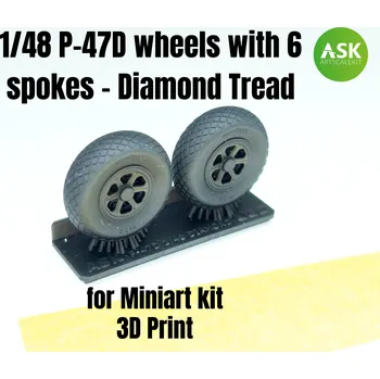 Plastikový model ASK 1/48 P-47D wheels with 6 spokes - Diamond Tread and masks