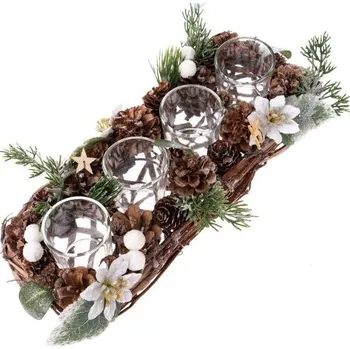 Vánoční svícen Dakls EHI22054 dřevěný svícen se sklem 8 cm