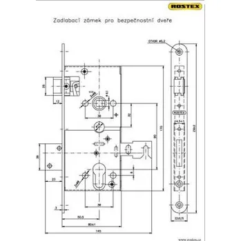 Dveřní kování Zadl.zámek bezp.dveří PP L Rostex se závorou