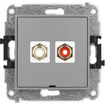 Elektrická zásuvka KARLIK Dvojitá zásuvka RCA typ cinch - pozlacený, bez popisového pole Barva: Matná šedá