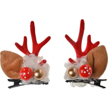 Set 2 ks sponek do vlasů s červenými parohy a houbičkami