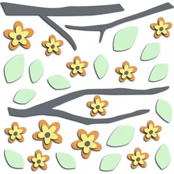 Samolepící dekorace 3D samolepka na zeď pěnová Větev a květy 31x31 cm