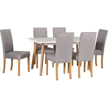 Jídelní set Jídelní set 6+1 Jakub Vyberte Tkaninu:: Tkanina 20, Vyberte Moření:: Deska ořech, ostatní bílé