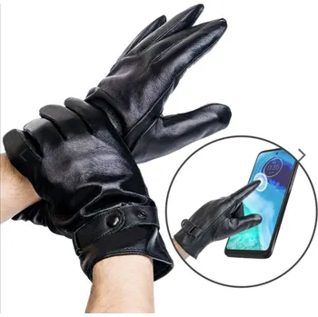 Rukavice Pánské kožené zateplené rukavice s přezkou (Pánské kožené rukavice )