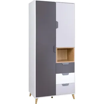 Šatní skříň JOKER | šatní skříň 2 | 80 cm | | bílá/grafit/šedá/lefkas světlý