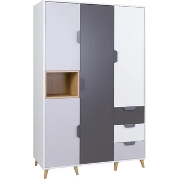 Šatní skříň JOKER | šatní skříň 1 | 120 cm | | bílá/grafit/šedá/lefkas světlý