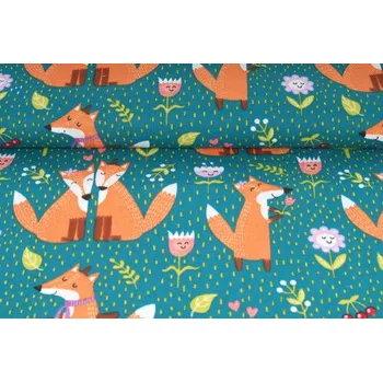 Plátno bavlněné,lišky na louce, metráž, látky