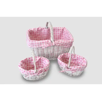 Vingo Proutěný nákupní košík s kostkovanou látkou – bílý Rozměry (cm): 41x32, v. 23