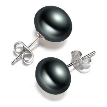 Náušnice For Silver Puzetové náušnice s přírodní černou sladkovodní perlou - Stříbro 925