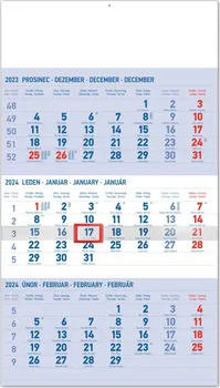 Kalendář Presco Group Nástěnný kalendář 3měsíční standard modrý 2024