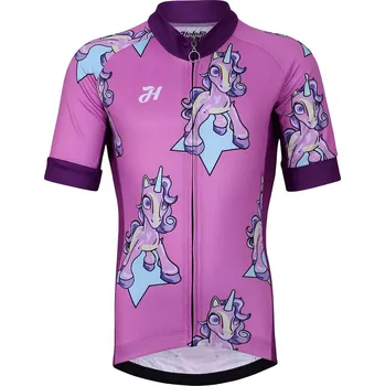 Cyklistické oblečení HOLOKOLO Cyklistický dres s krátkým rukávem - UNICORNS KIDS - vícebarevná/růžová M-145cm