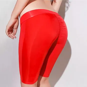 Dámské erotické kalhotky Dámské zaříznuté průhledné kraťasy Ice Silk, ultratenké Červená M