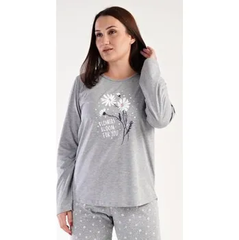 Dámské pyžamo Dámské pyžamo dlouhé Vienetta Secret Silvie šedé šedá 1XL