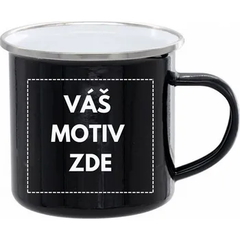 AveTech Smaltovaný celobarevný plechový hrnek 360 ml se stříbrným lemem