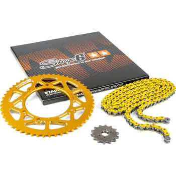Řetězová sada 13x53 - 420 Stage6 alu CNC žlutá Derbi Senda X-treme