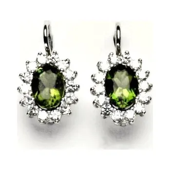 Náušnice Stříbrné náušnice Kate přírodní vltavín - NK1507 (Stříbrné náušnice s přírodním vltavínem 8x6 mm)