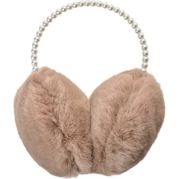 Čepice Hnědé dívčí klapky na uši s perličkami - one size