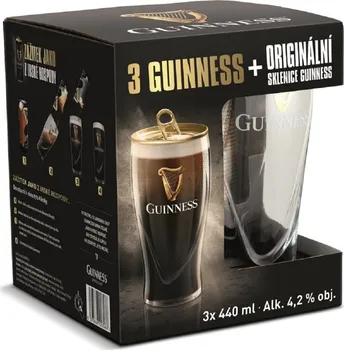 Pivo Guinness Draught 3x 0,44 l plech + sklenička